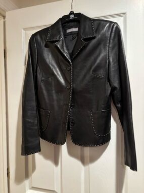 Black Leather Topstitched Jacket/Blazer